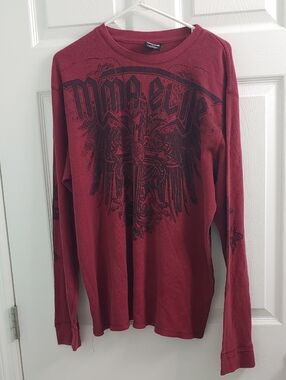 Vintage Y2K MMA Elite Thermal Red Cross And Wings Long Sleeve Shirt Mens Size 2X
